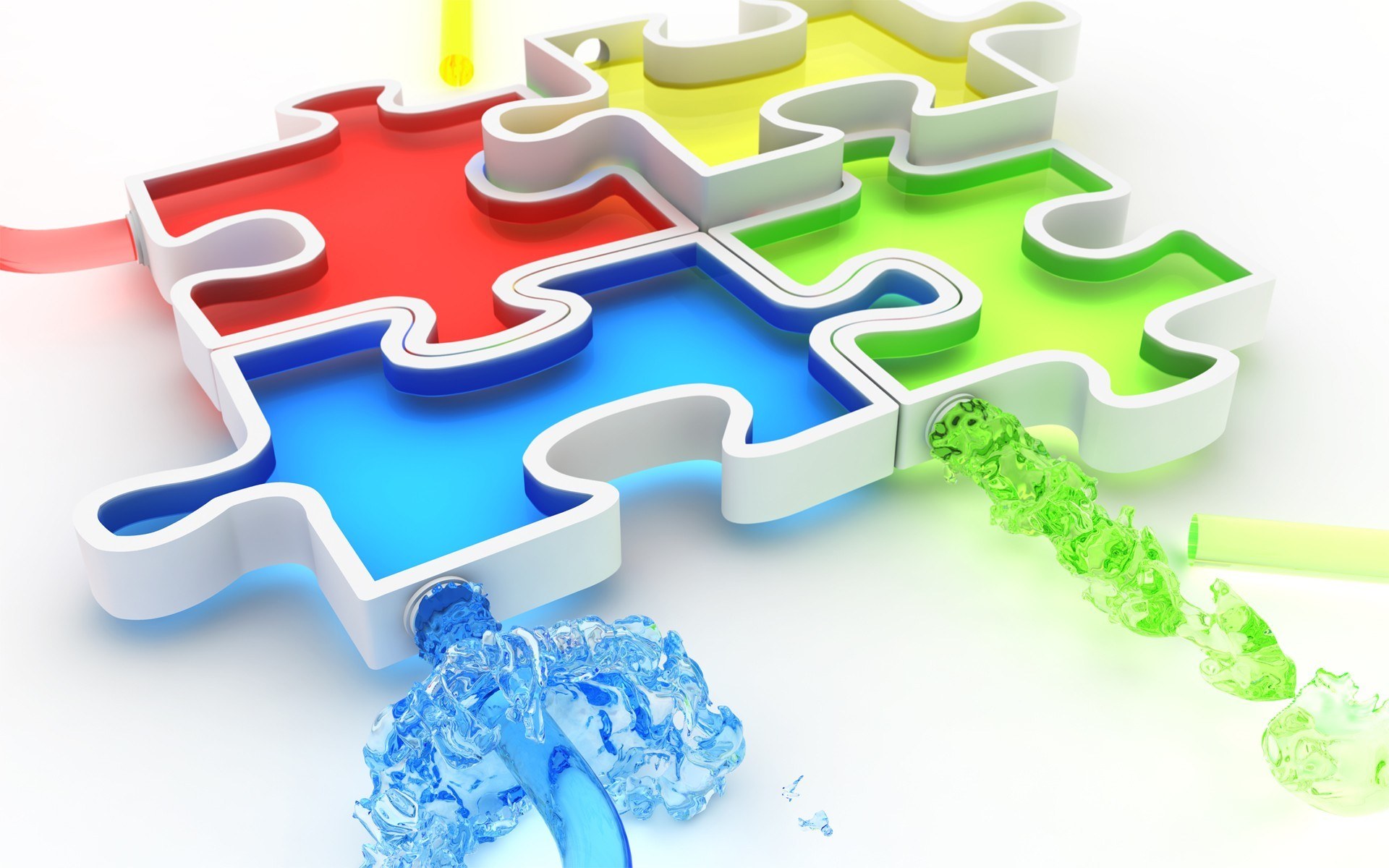 colorful puzzle pieces with liquid