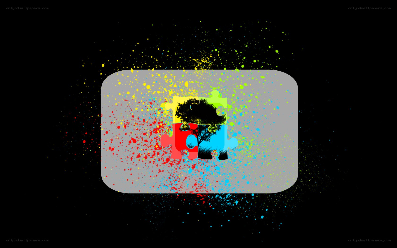 colorful puzzle pieces with tree