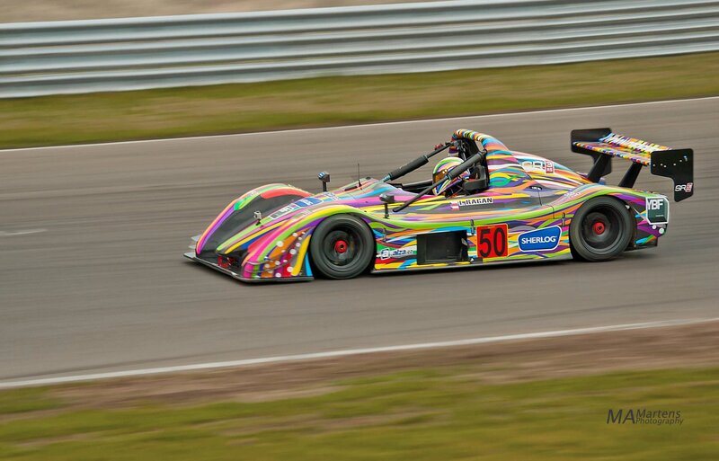 Colorful race car on track