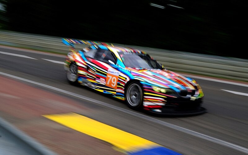 Colorful race car on track