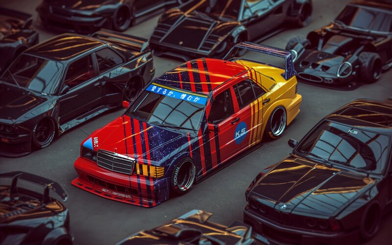 Colorful Race Car — Red, Dramatic