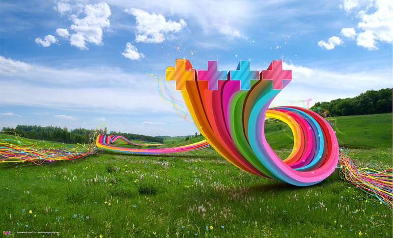 Colorful rainbow sculpture in field