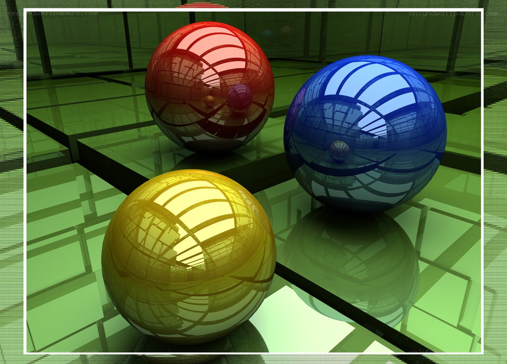 Colorful reflective spheres in a grid