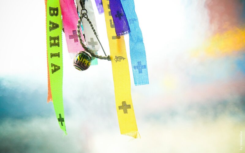 Colorful ribbons with crosses