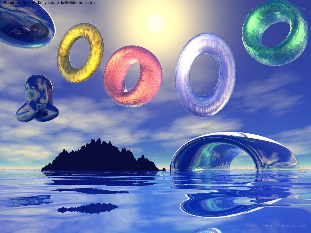 Colorful rings float above water