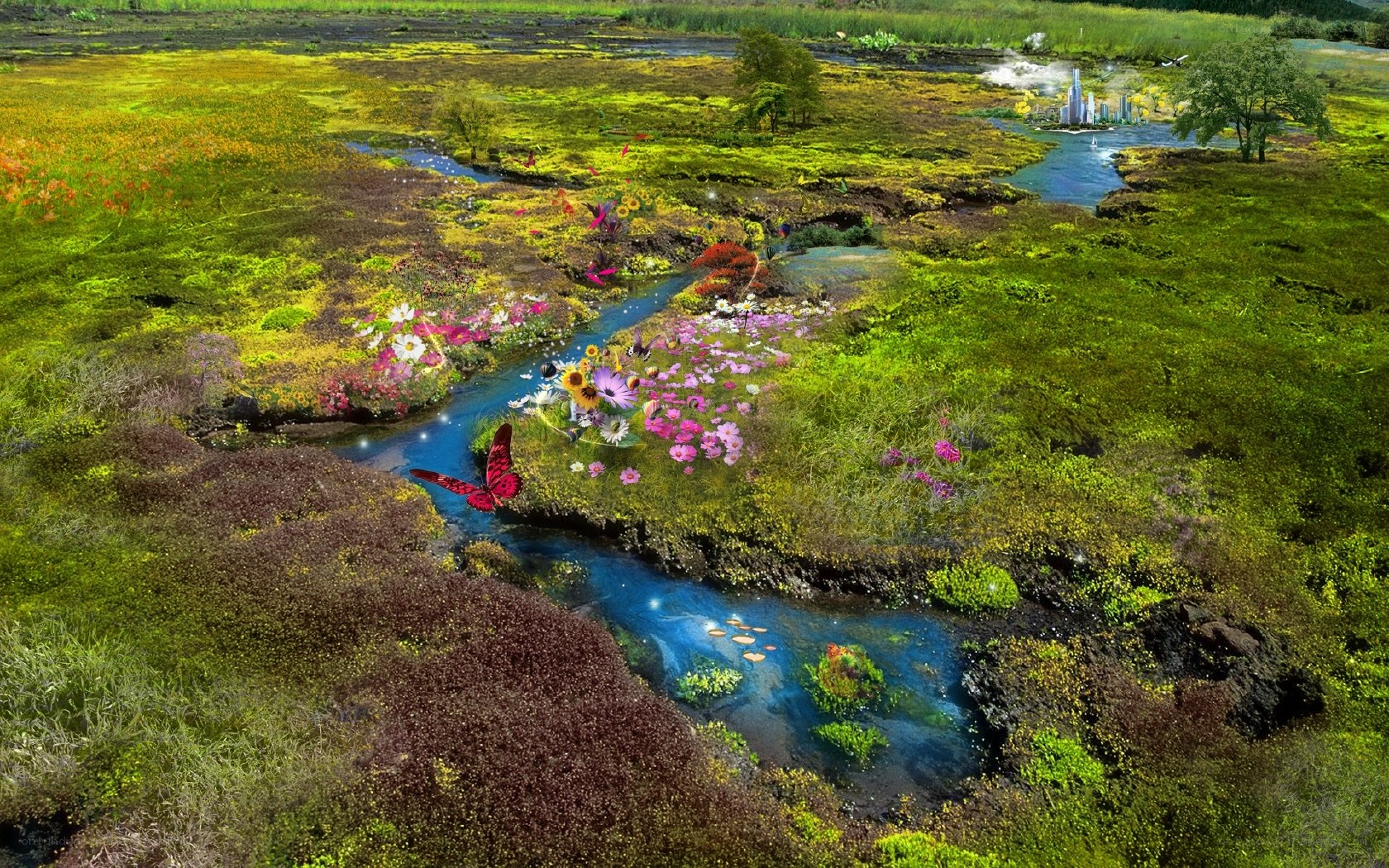 Colorful river through a vibrant landscape