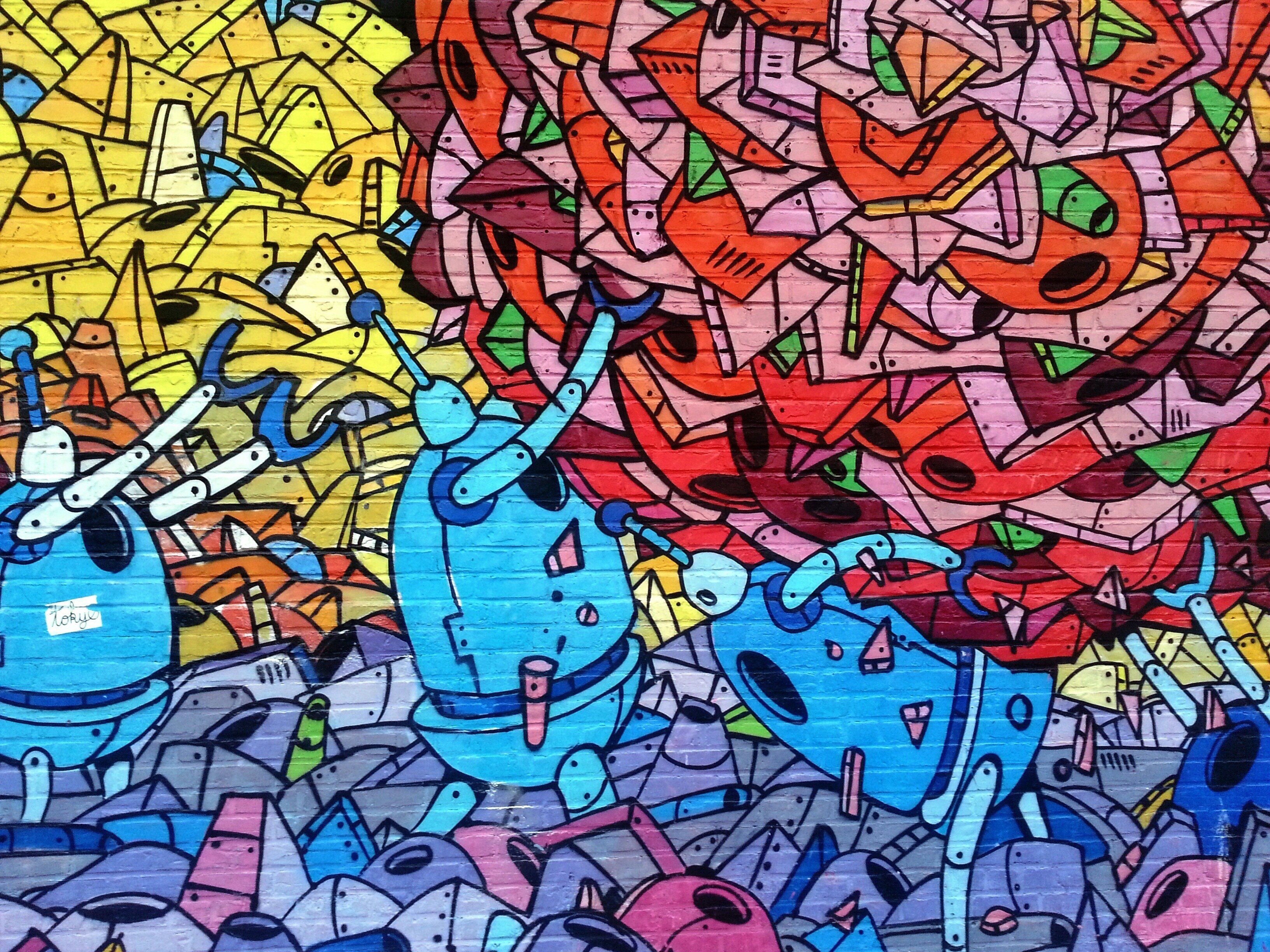 colorful robot graffiti mural