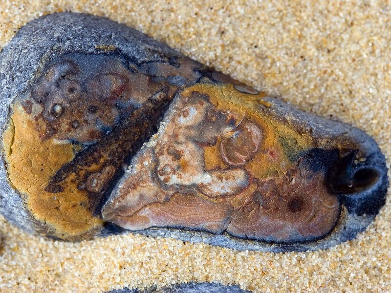 colorful rock on sandy beach