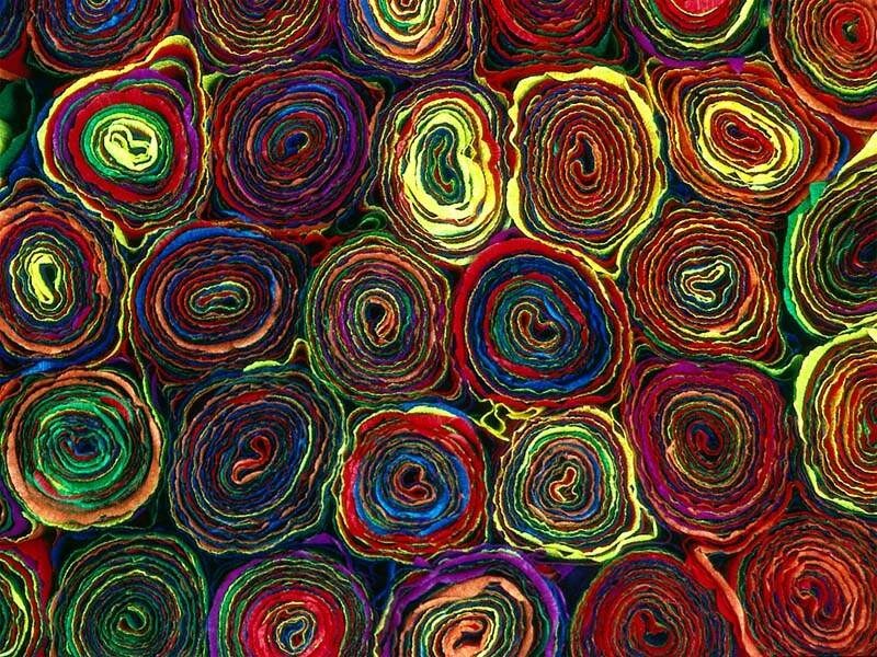 Colorful rolled fabric patterns