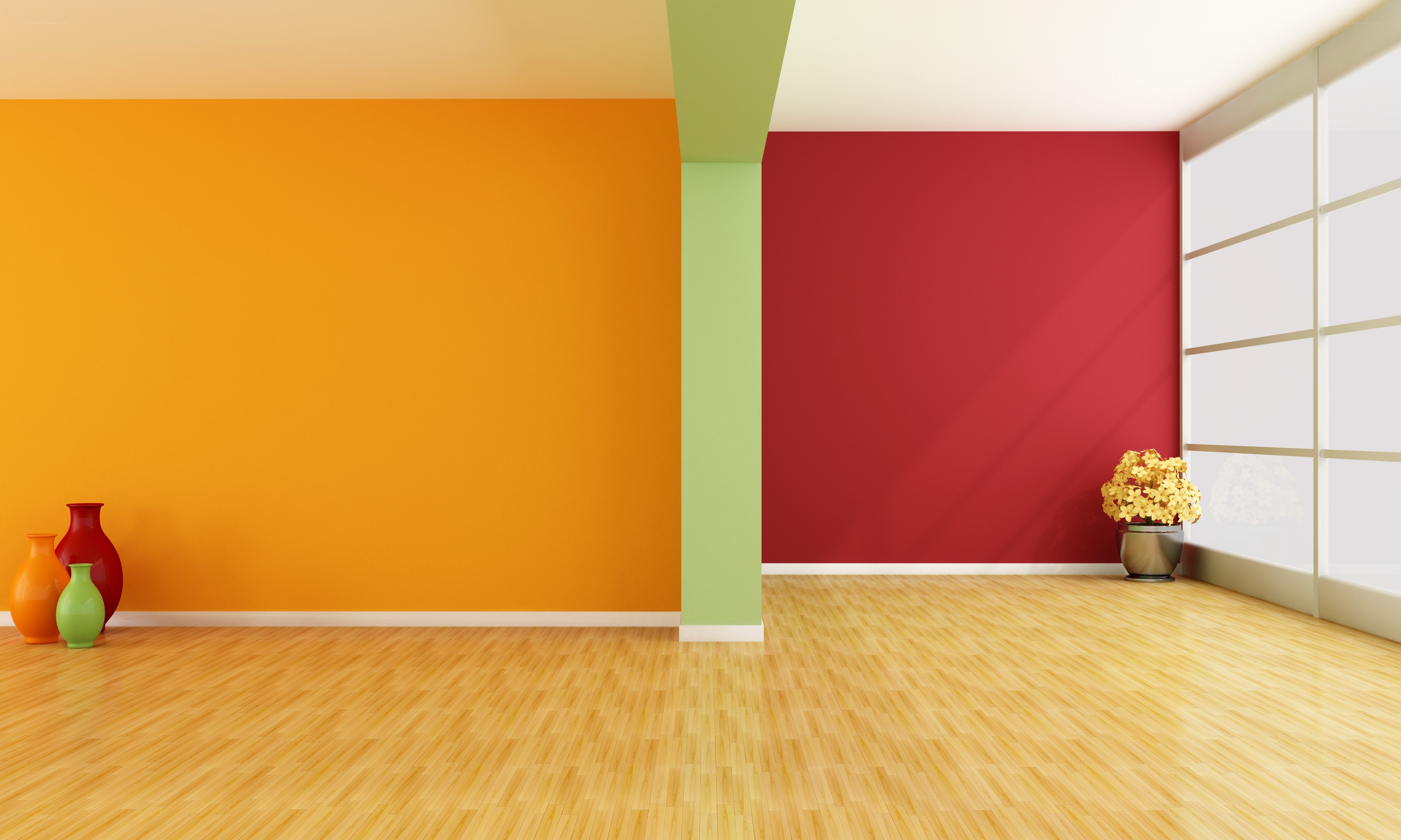 Colorful room with wooden floor