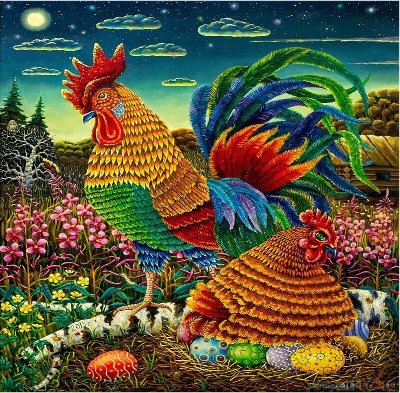 Colorful Rooster and Hen