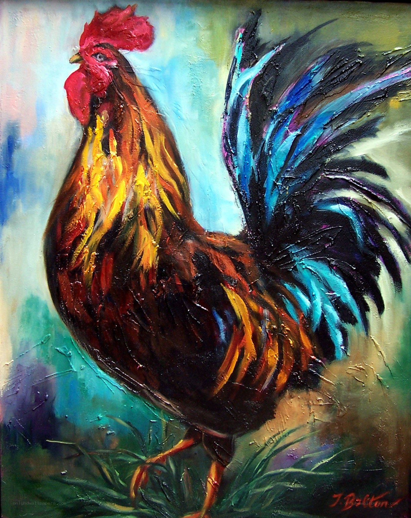 Colorful rooster painting