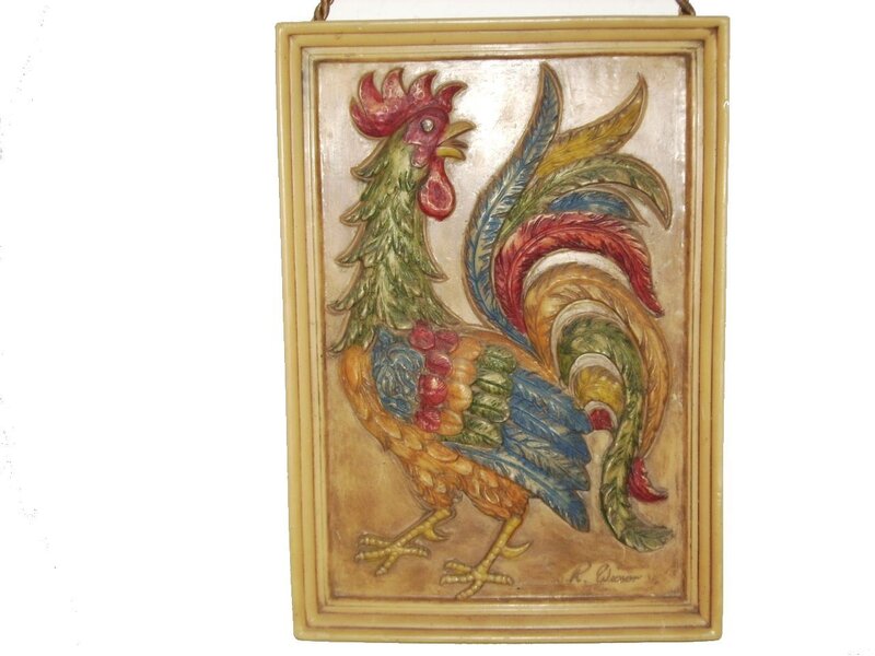 Colorful rooster wall plaque