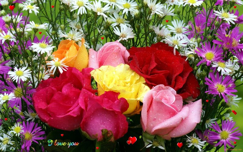 Colorful Rose Bouquet — Red, Cheerful