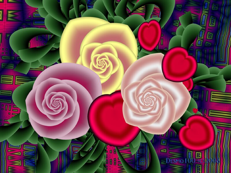 Colorful Roses and Hearts — Pink