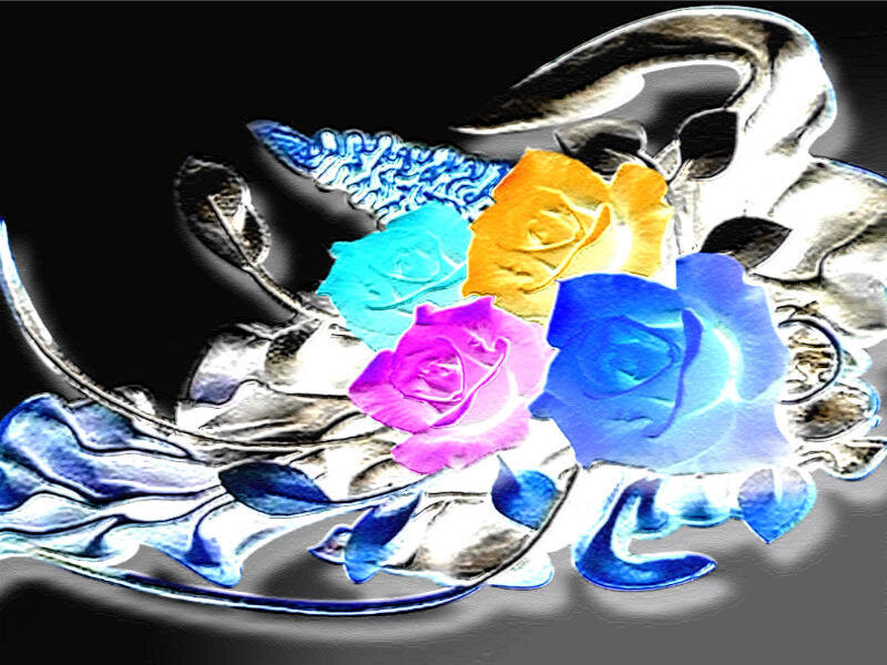 colorful roses on silver ornament