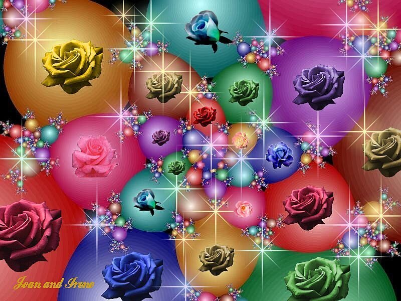 Colorful roses on spheres