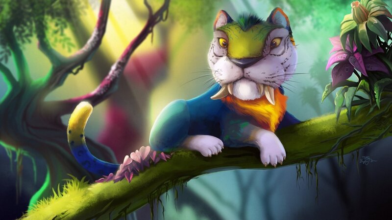 Colorful Saber-toothed Cat — Green, Serene