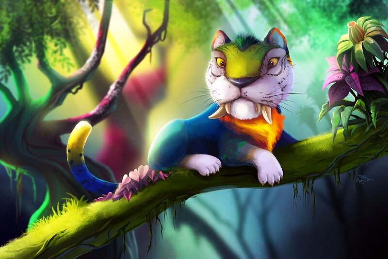 Colorful Saber-toothed Cat — Green, Vibrant