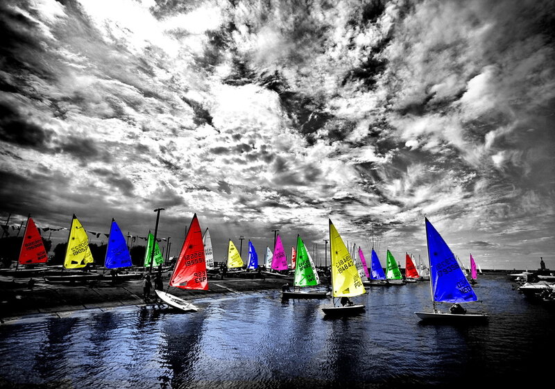 Colorful sailboats at a regatta