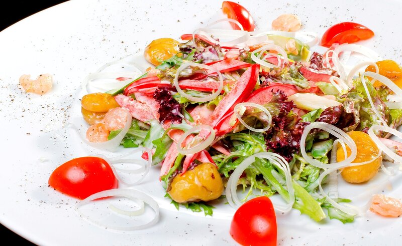 colorful salad with shrimp and vegetables