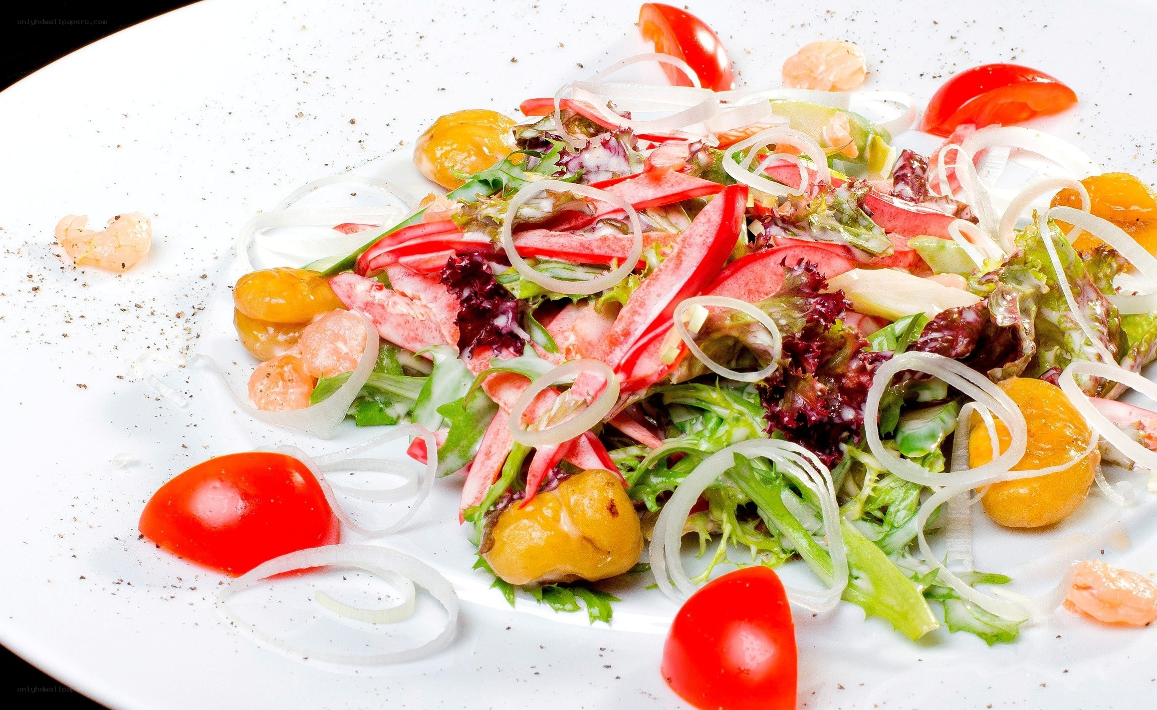 colorful salad with shrimp and vegetables