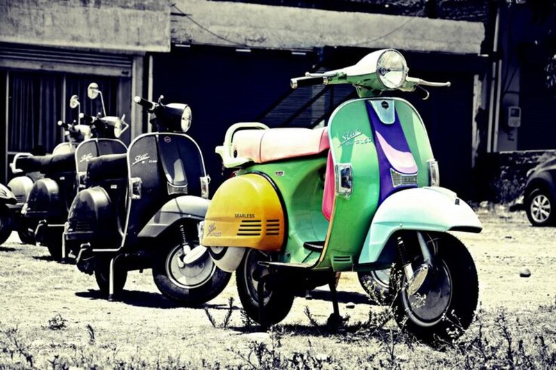 Colorful Scooters Parked