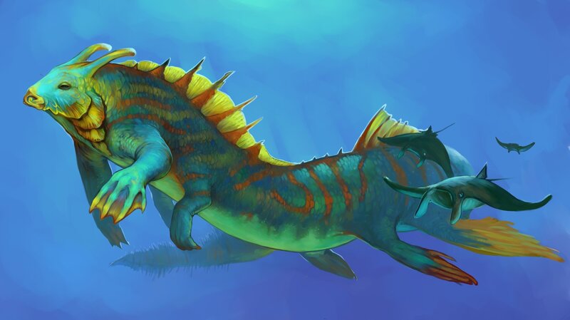 Colorful sea monster swimming