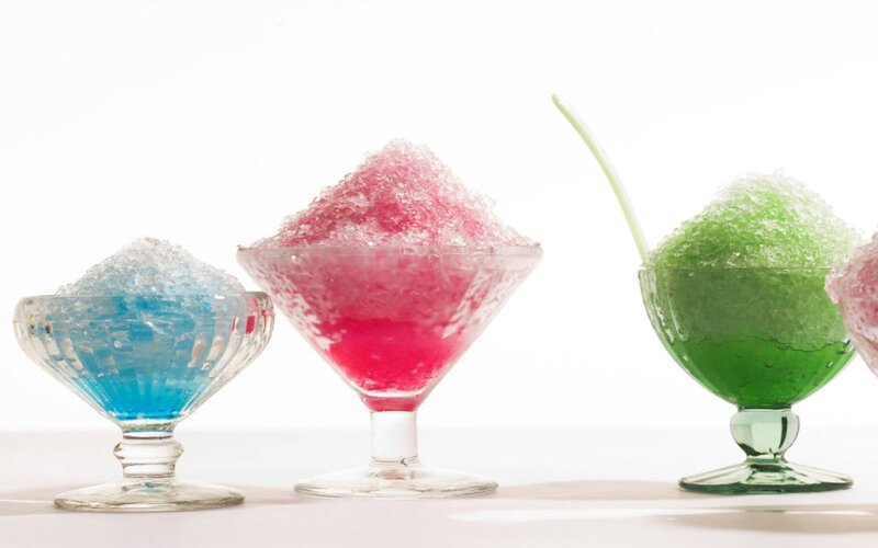 Colorful shaved ice desserts