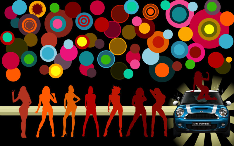 Colorful silhouettes and car