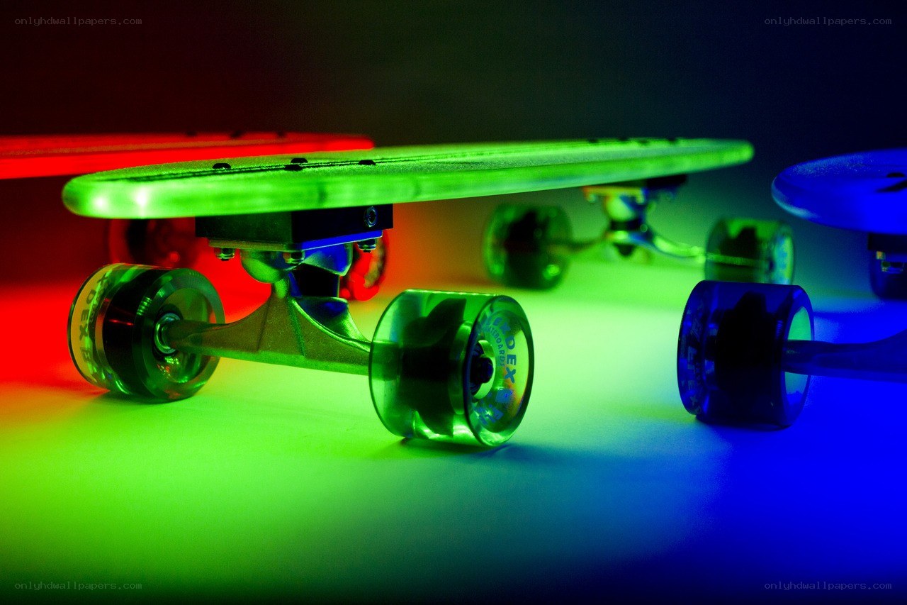 colorful skateboards in studio