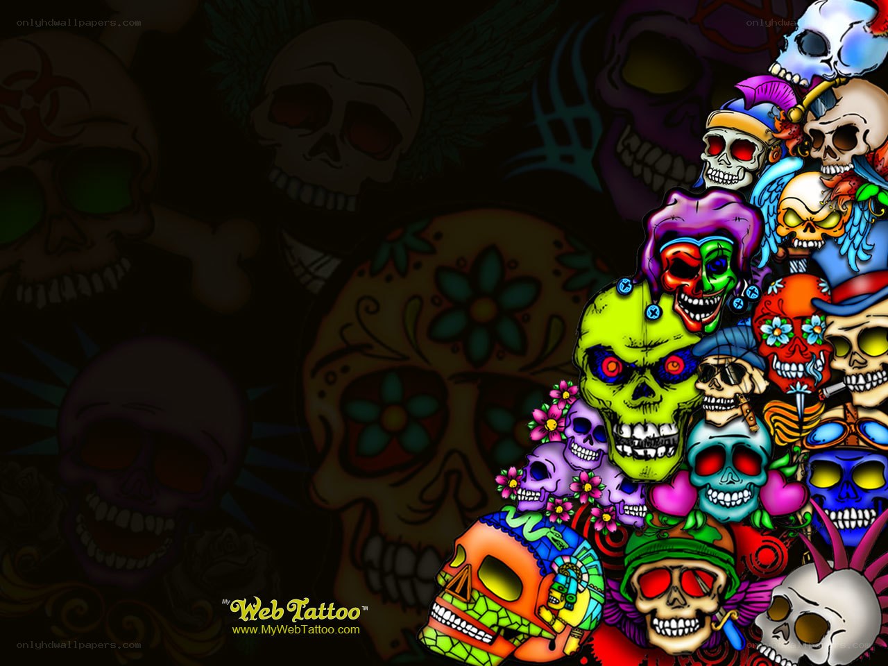 colorful skull collage wallpaper