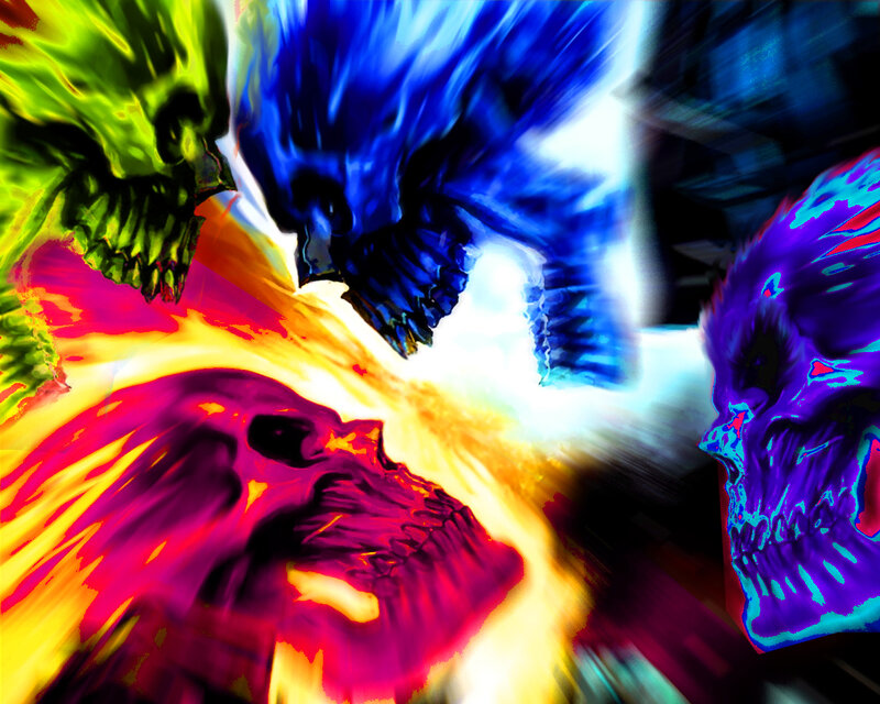 colorful skull explosion