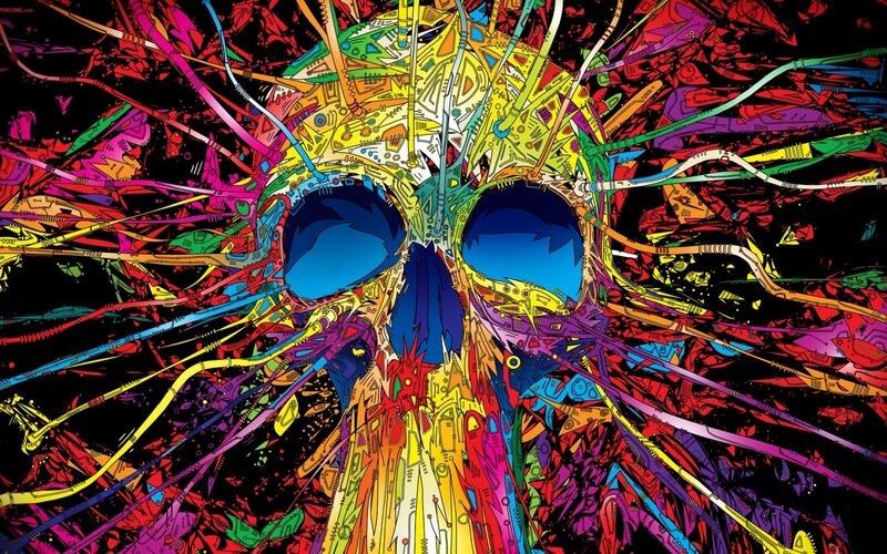 Colorful Skull Illustration — Black, Chaotic