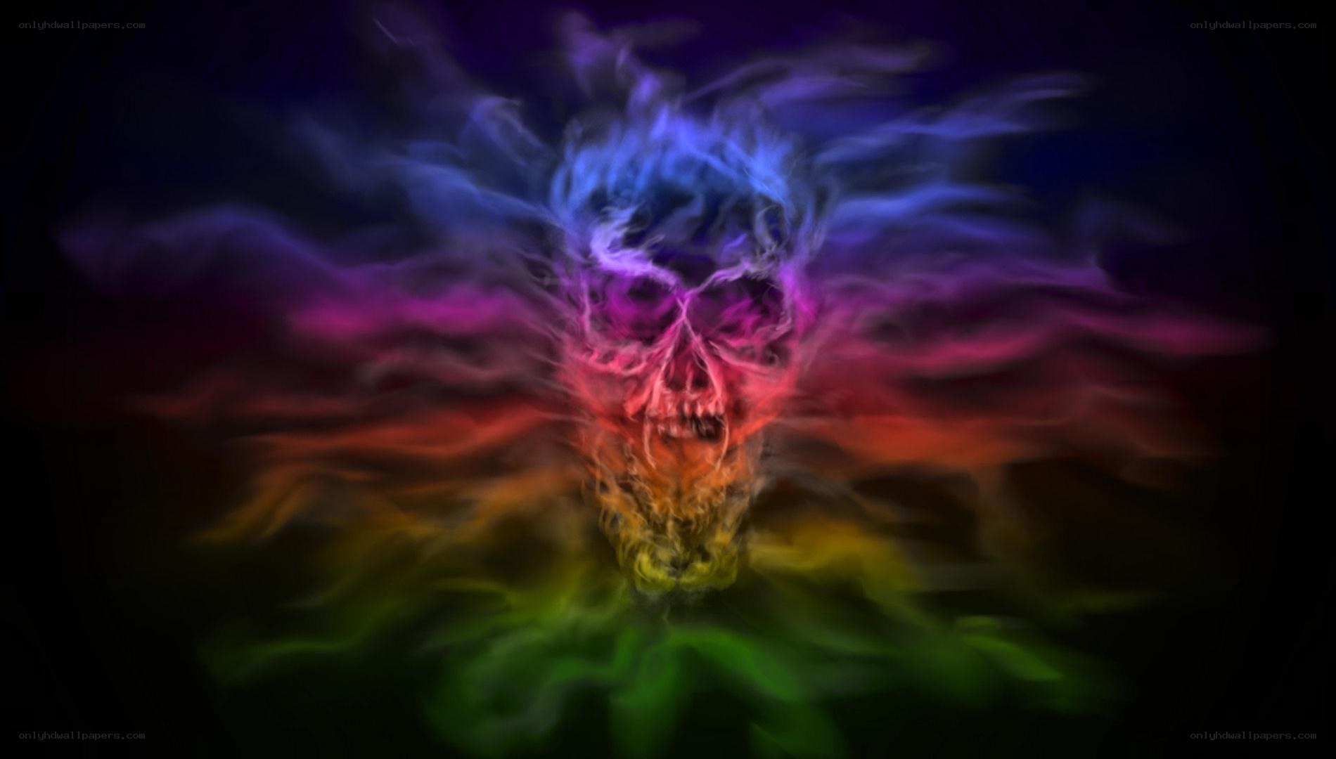 colorful skull in smoke
