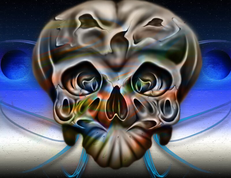 Colorful Skull in Space — Blue