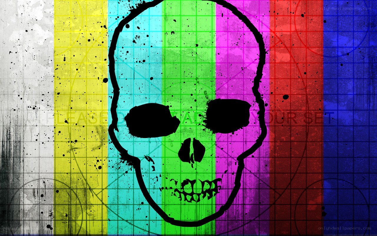 colorful skull on grid background
