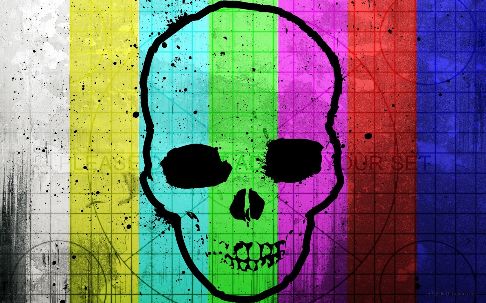 colorful skull on grid background