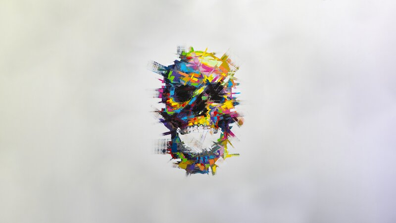 Colorful Skull Painting — White