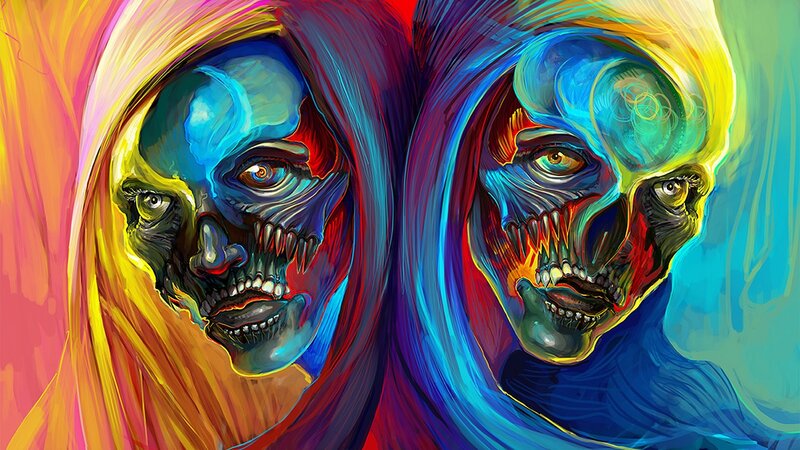 colorful skull portraits