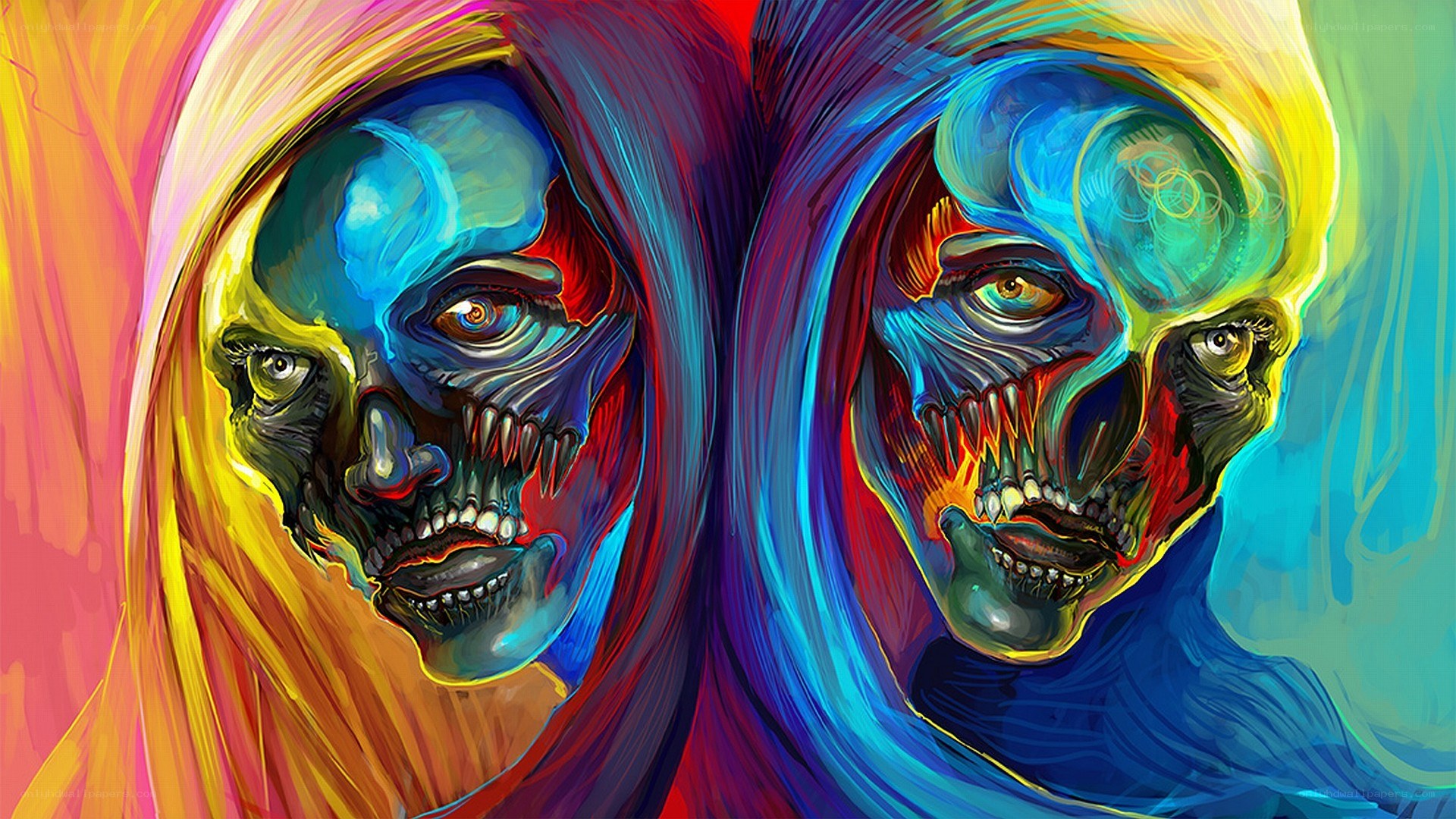 colorful skull portraits