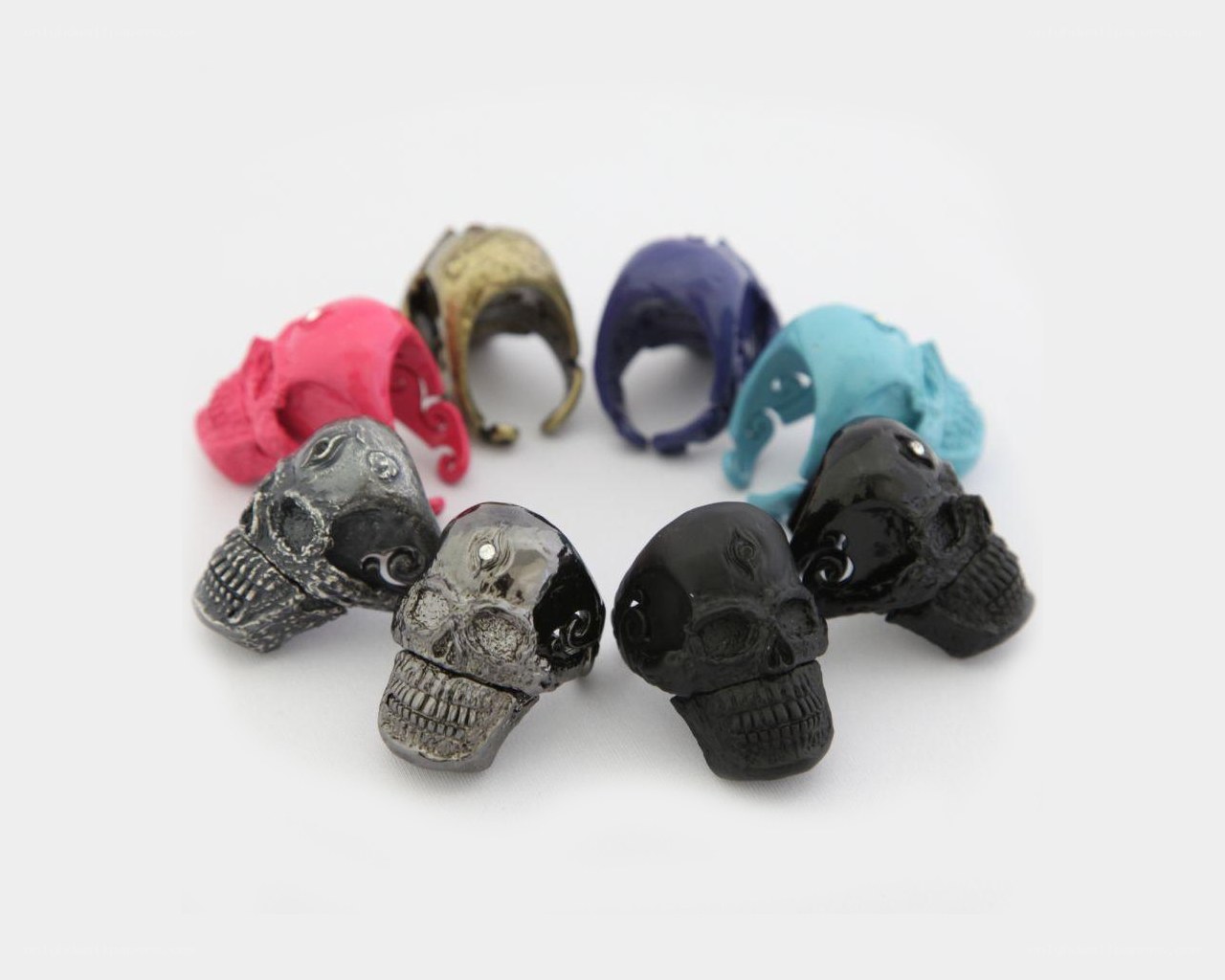 Colorful skull rings