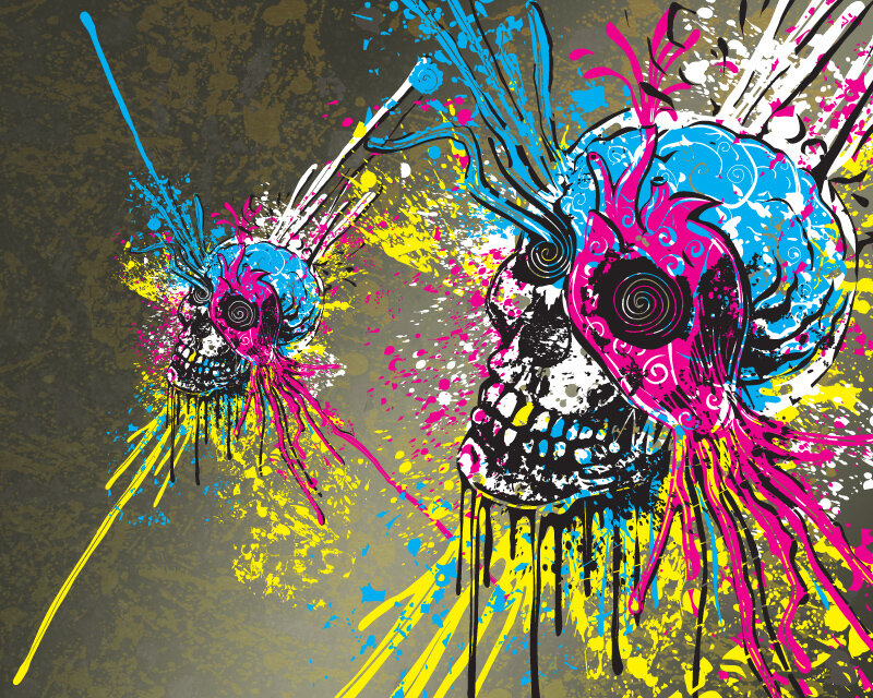 colorful skull splatter art