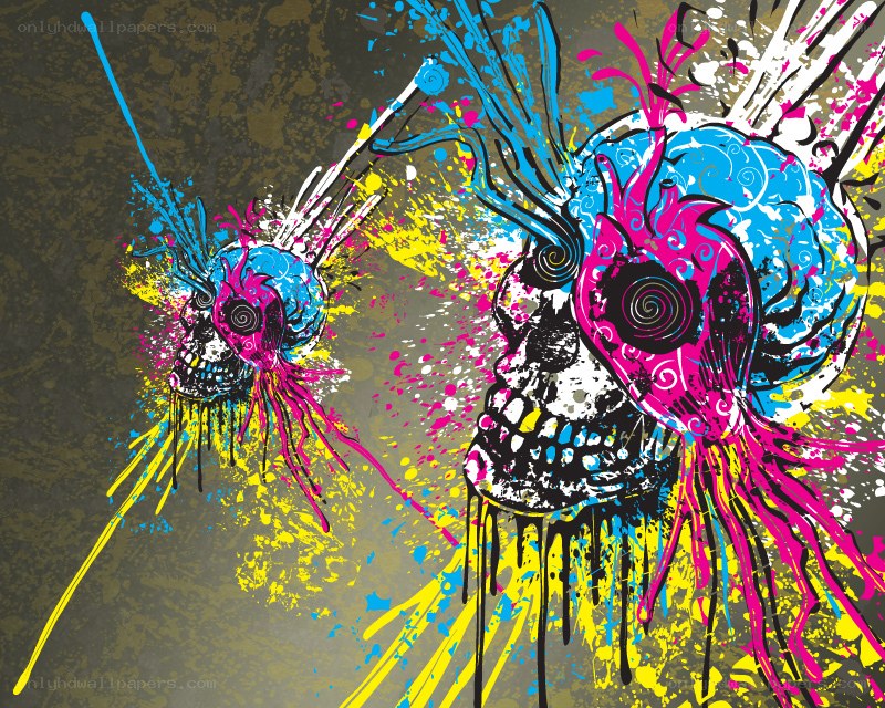 colorful skull splatter art