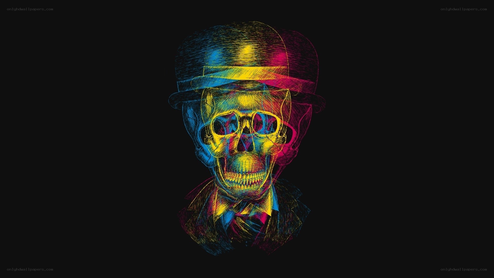 colorful skull with bowler hat