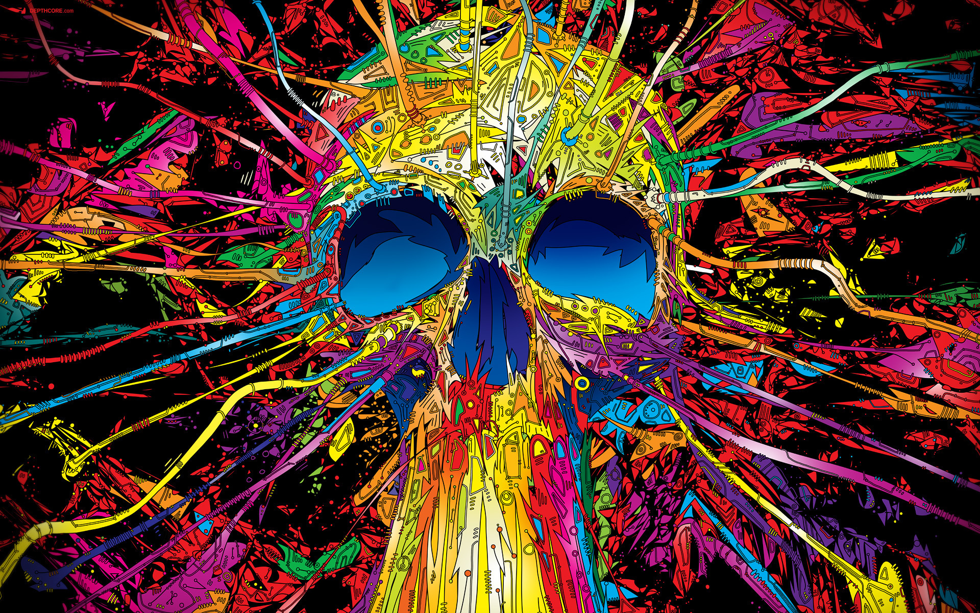 Colorful skull with circuit patterns
