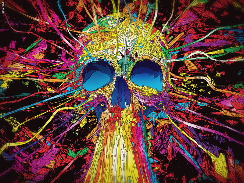 Colorful skull with circuit patterns