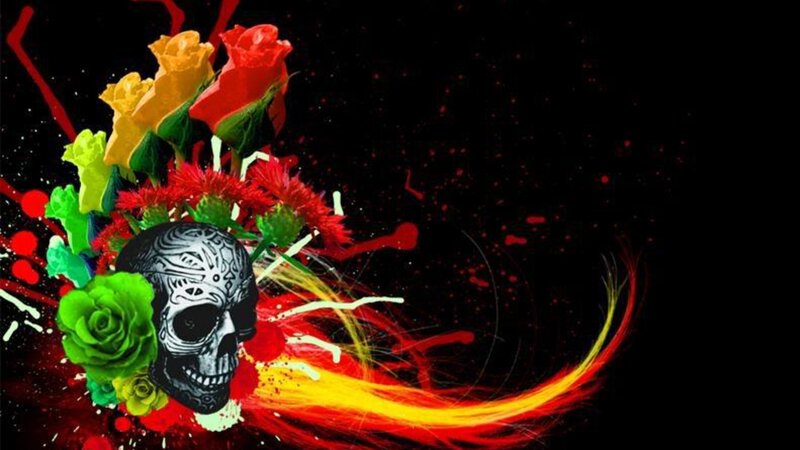 colorful skull with roses