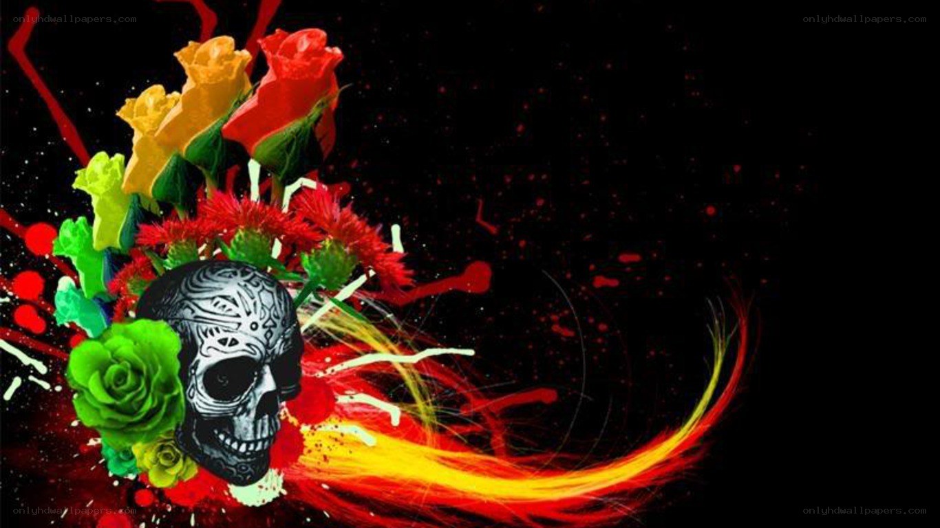 colorful skull with roses