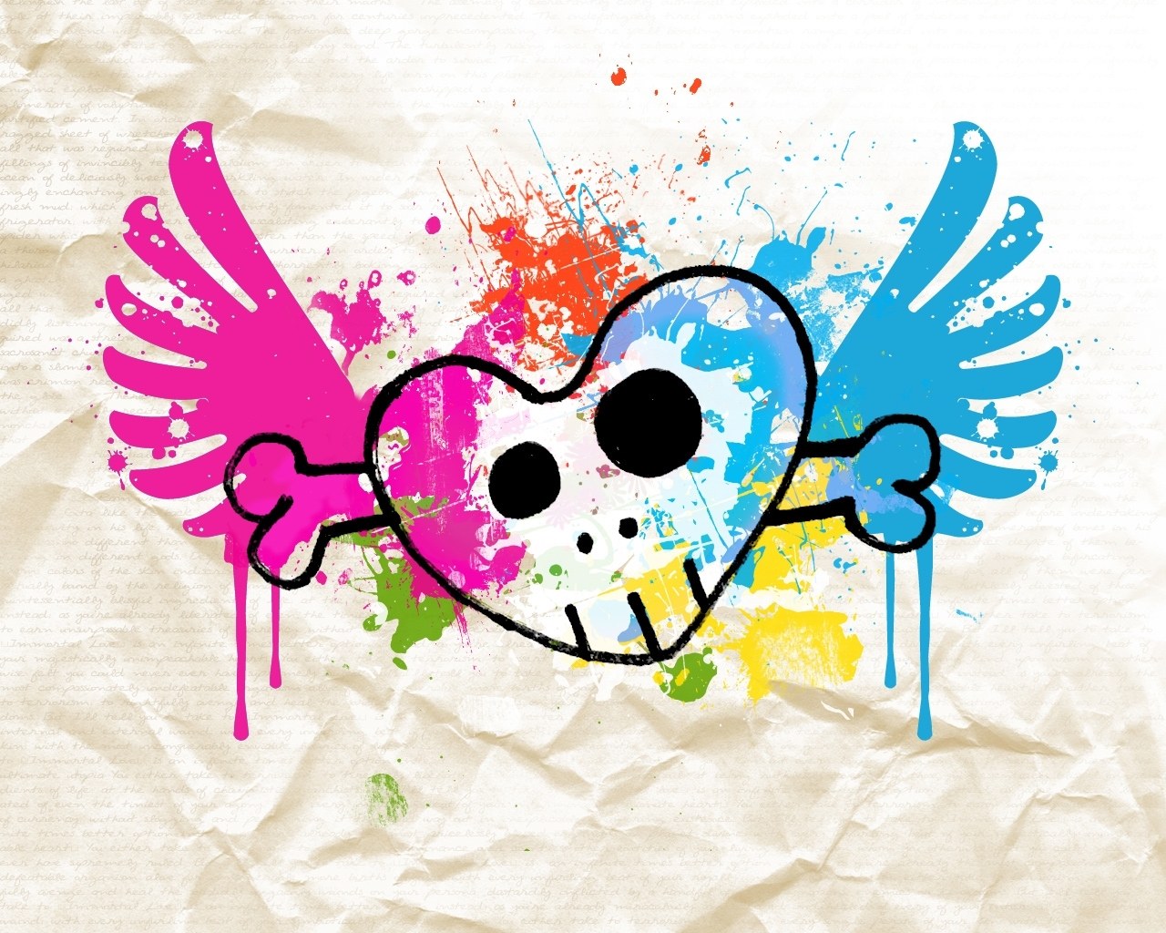 colorful skull with wings